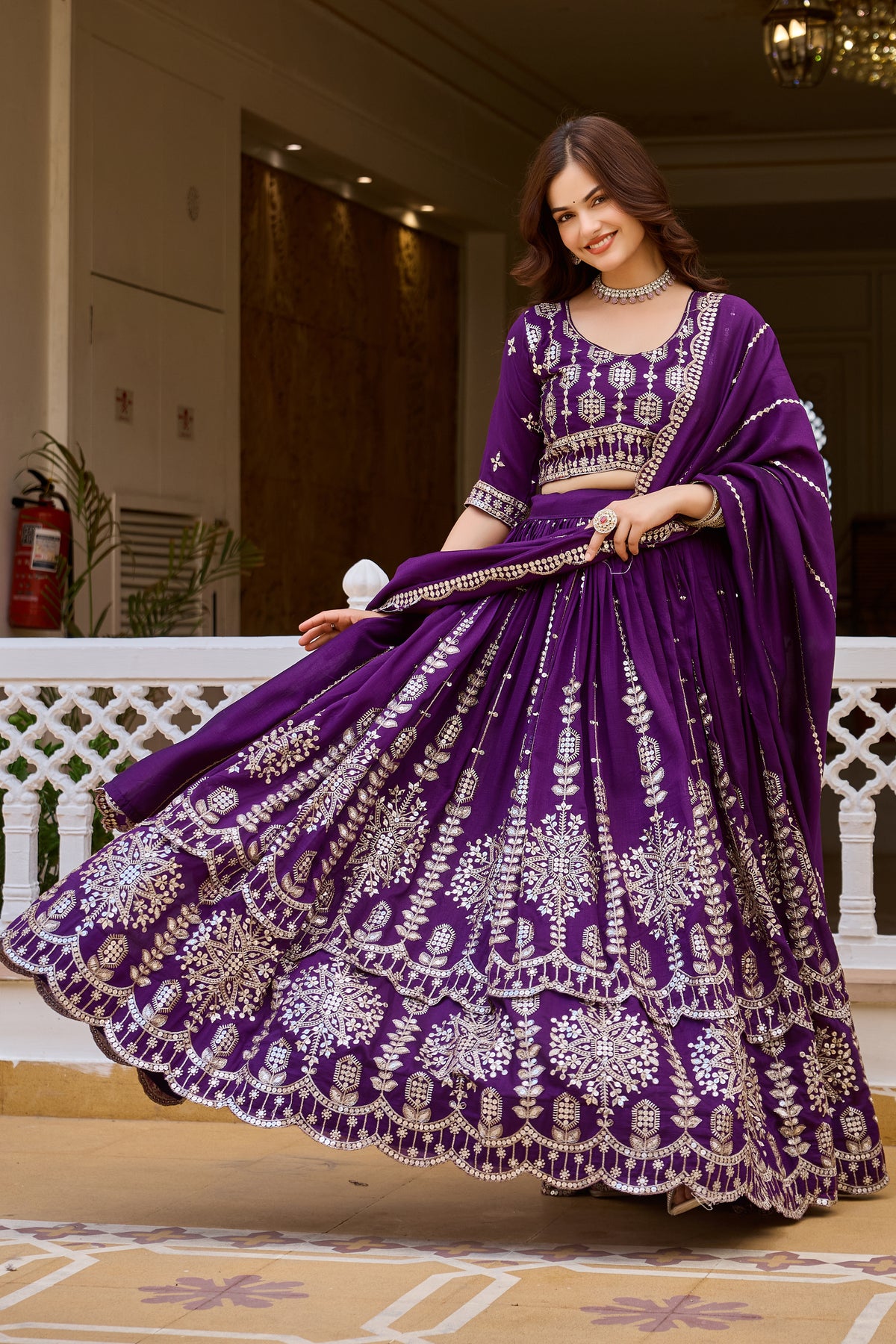 Wedding Special Designer Purple Lehenga Choli with Heavy 7MM Sequin Embroidery & 3.5 Meter Flair