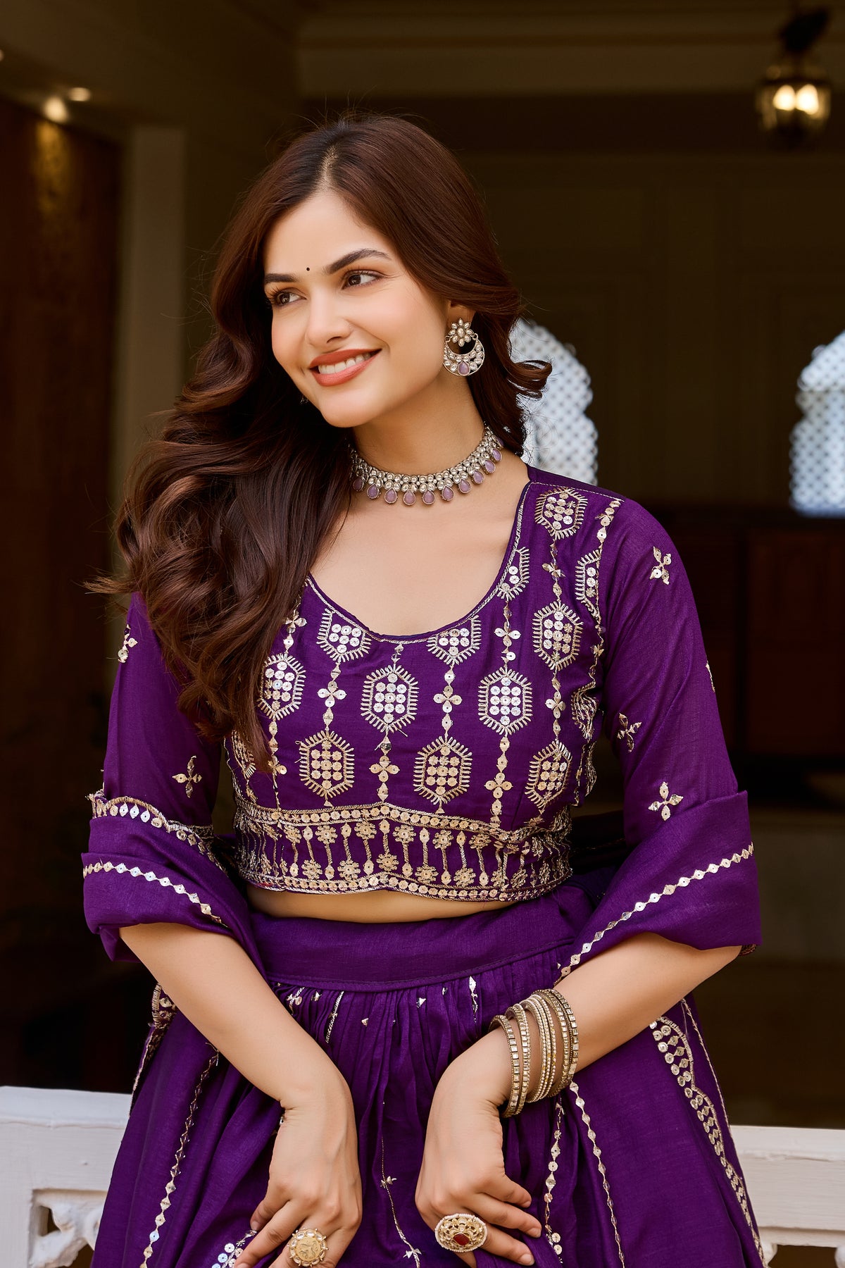 Wedding Special Designer Purple Lehenga Choli with Heavy 7MM Sequin Embroidery & 3.5 Meter Flair