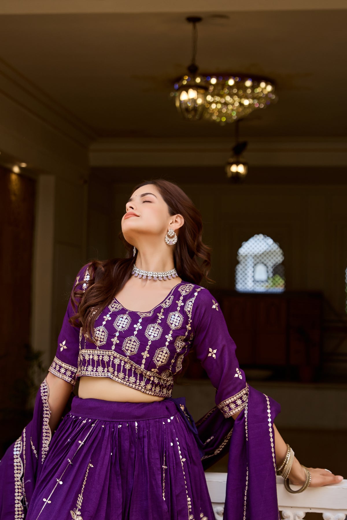 Wedding Special Designer Purple Lehenga Choli with Heavy 7MM Sequin Embroidery & 3.5 Meter Flair