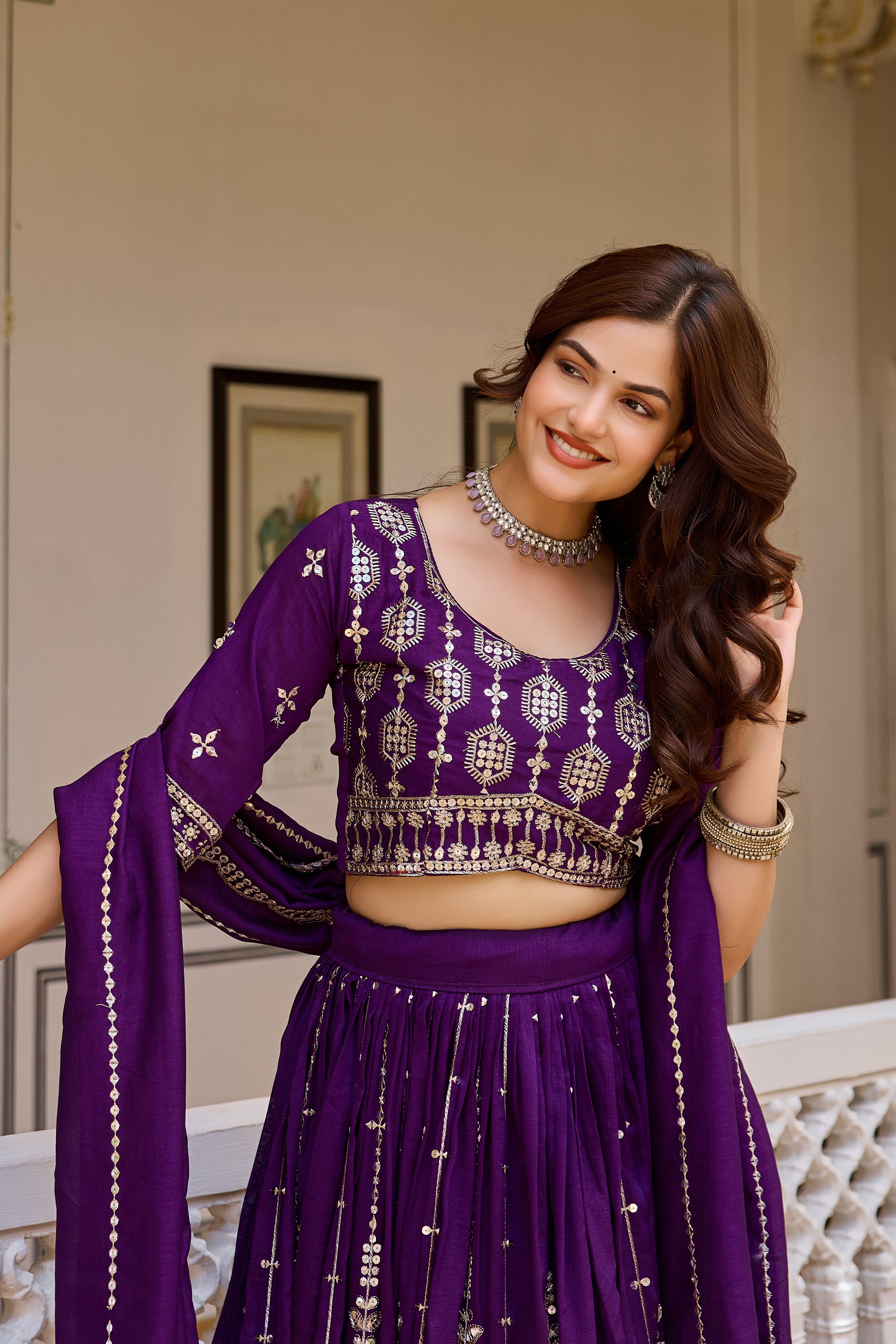 Wedding Special Designer Purple Lehenga Choli with Heavy 7MM Sequin Embroidery & 3.5 Meter Flair