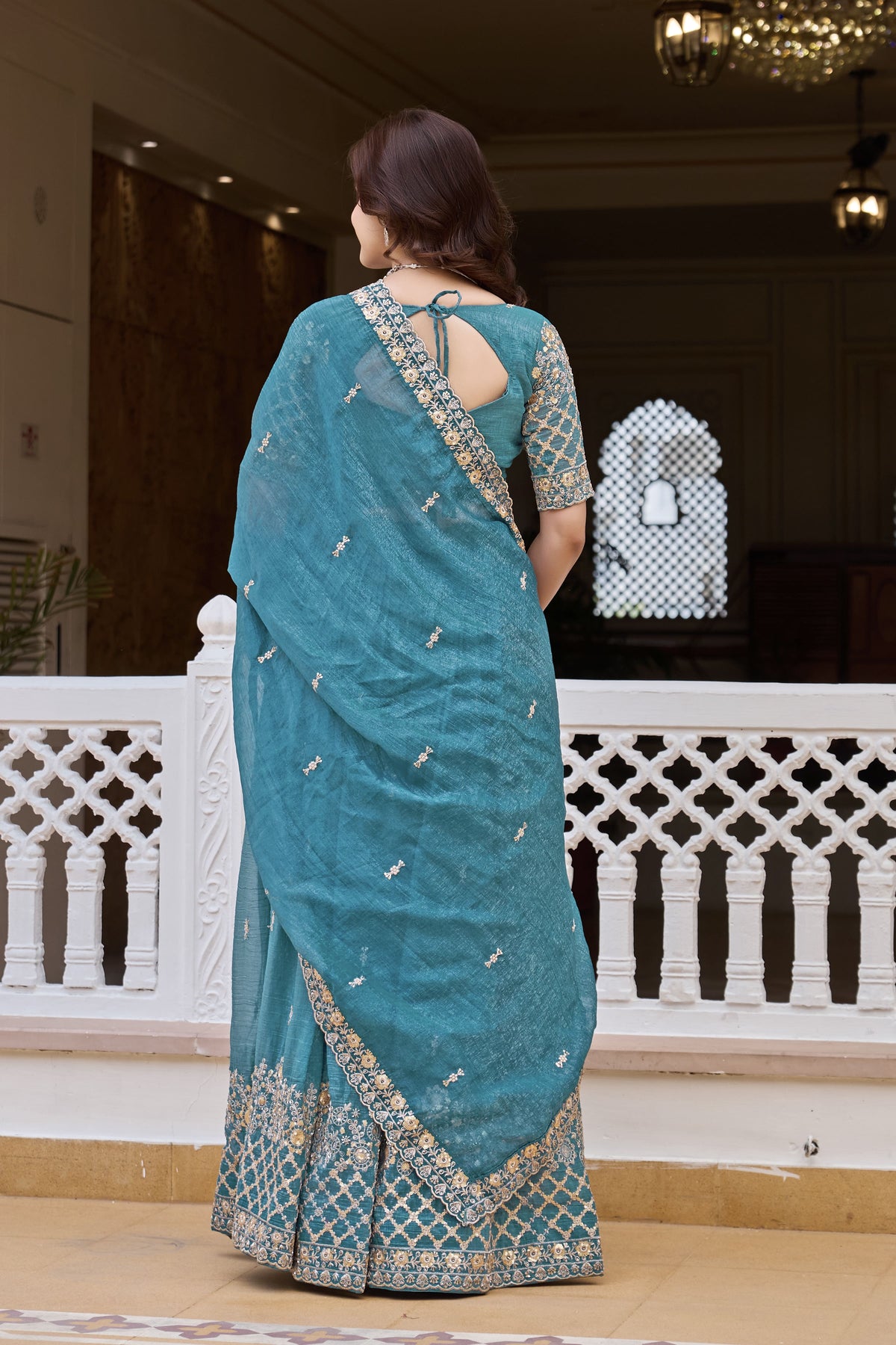 Elegant Teal Blue Wedding Lehenga Choli Set with Heavy Sequin Embroidery, Intricate Floral Work & Designer Dupatta Border