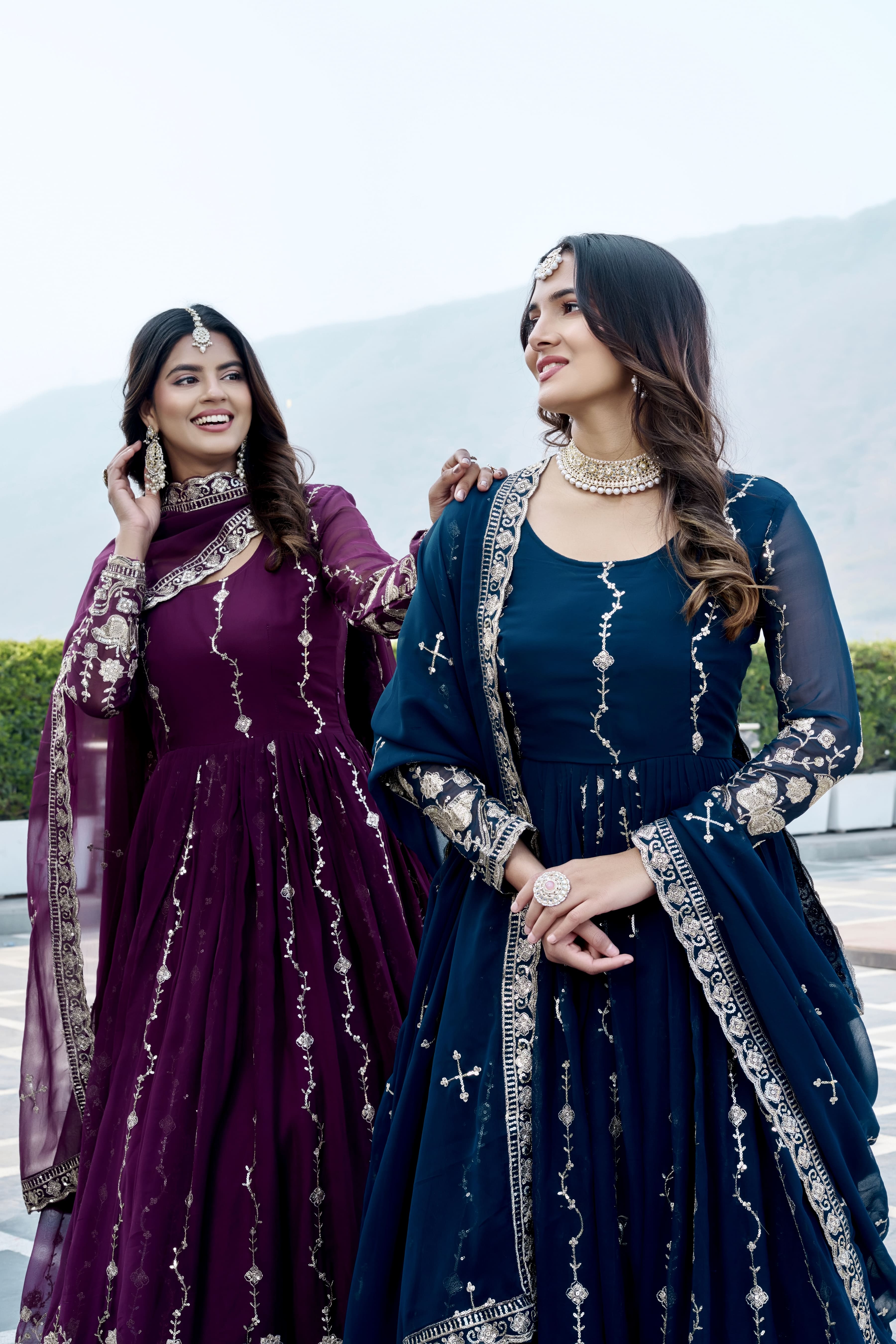 Royal Navy Blue Heavy Sequence Embroidered Long Gown with Matching Dupatta – Designer Festive & Wedding Wear Collection