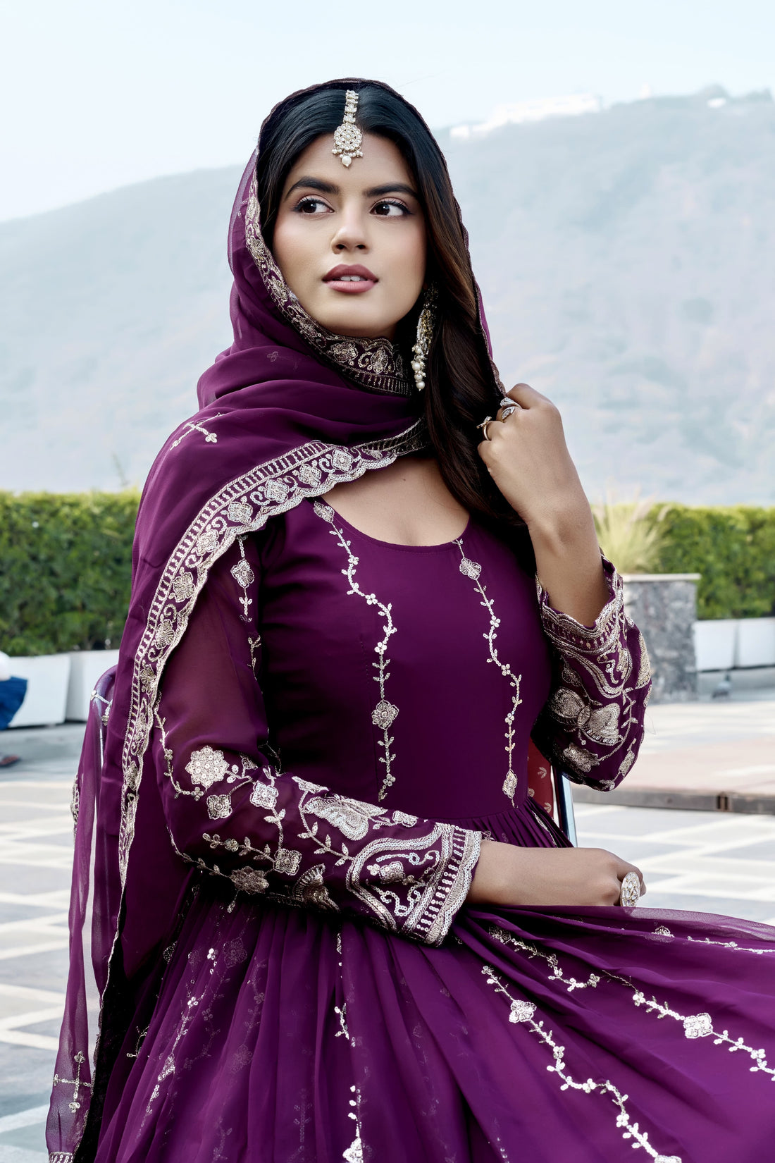 Elegant Wine Purple Heavy Sequence Embroidered Long Anarkali Gown with Designer Dupatta – Premium Festive & Wedding Wear Collection