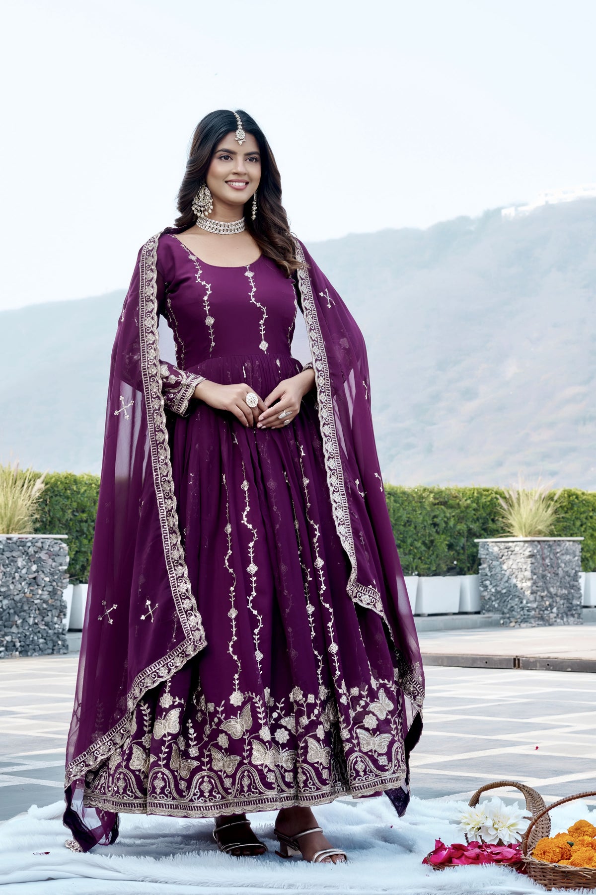 Elegant Wine Purple Heavy Sequence Embroidered Long Anarkali Gown with Designer Dupatta – Premium Festive & Wedding Wear Collection