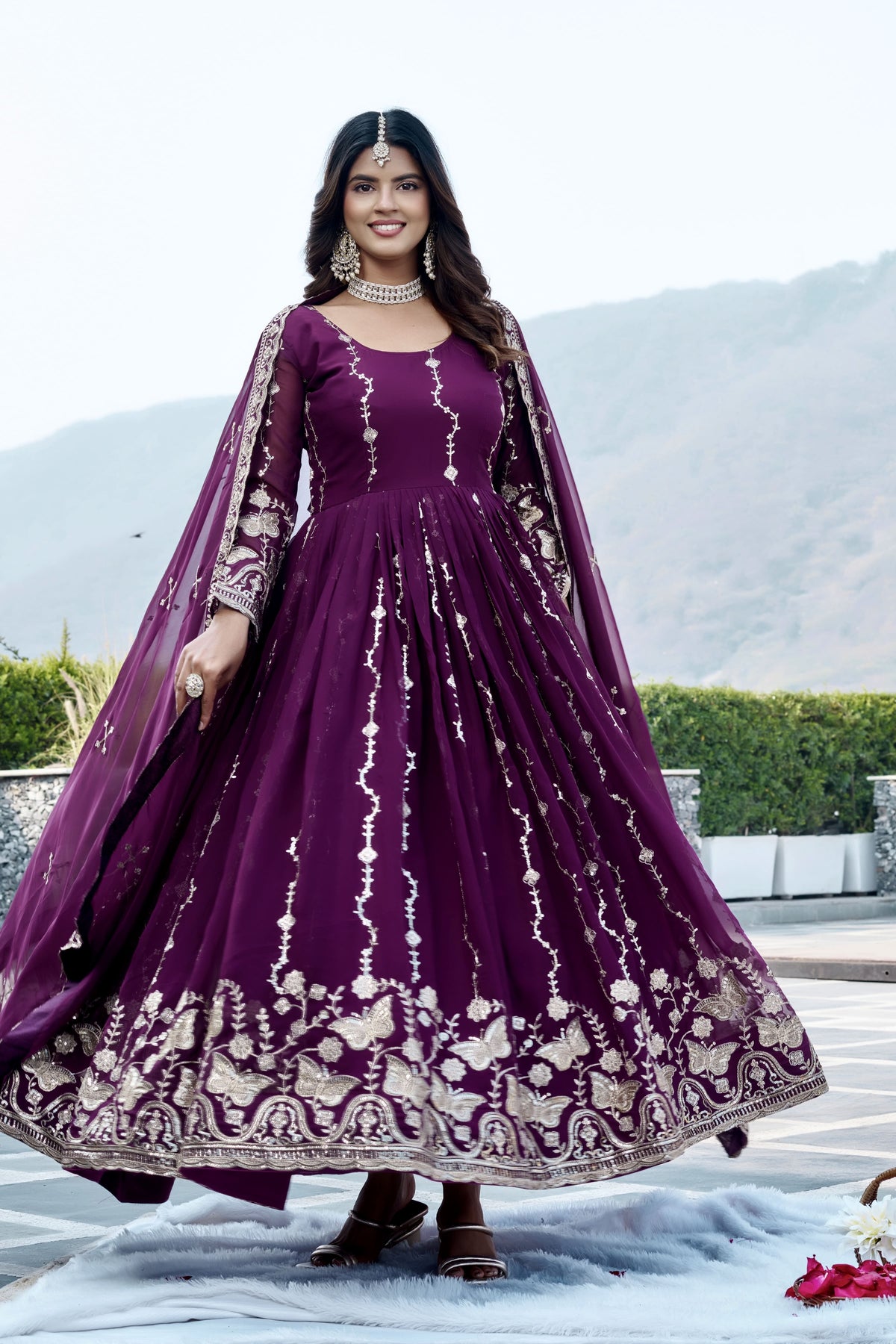 Elegant Wine Purple Heavy Sequence Embroidered Long Anarkali Gown with Designer Dupatta – Premium Festive & Wedding Wear Collection