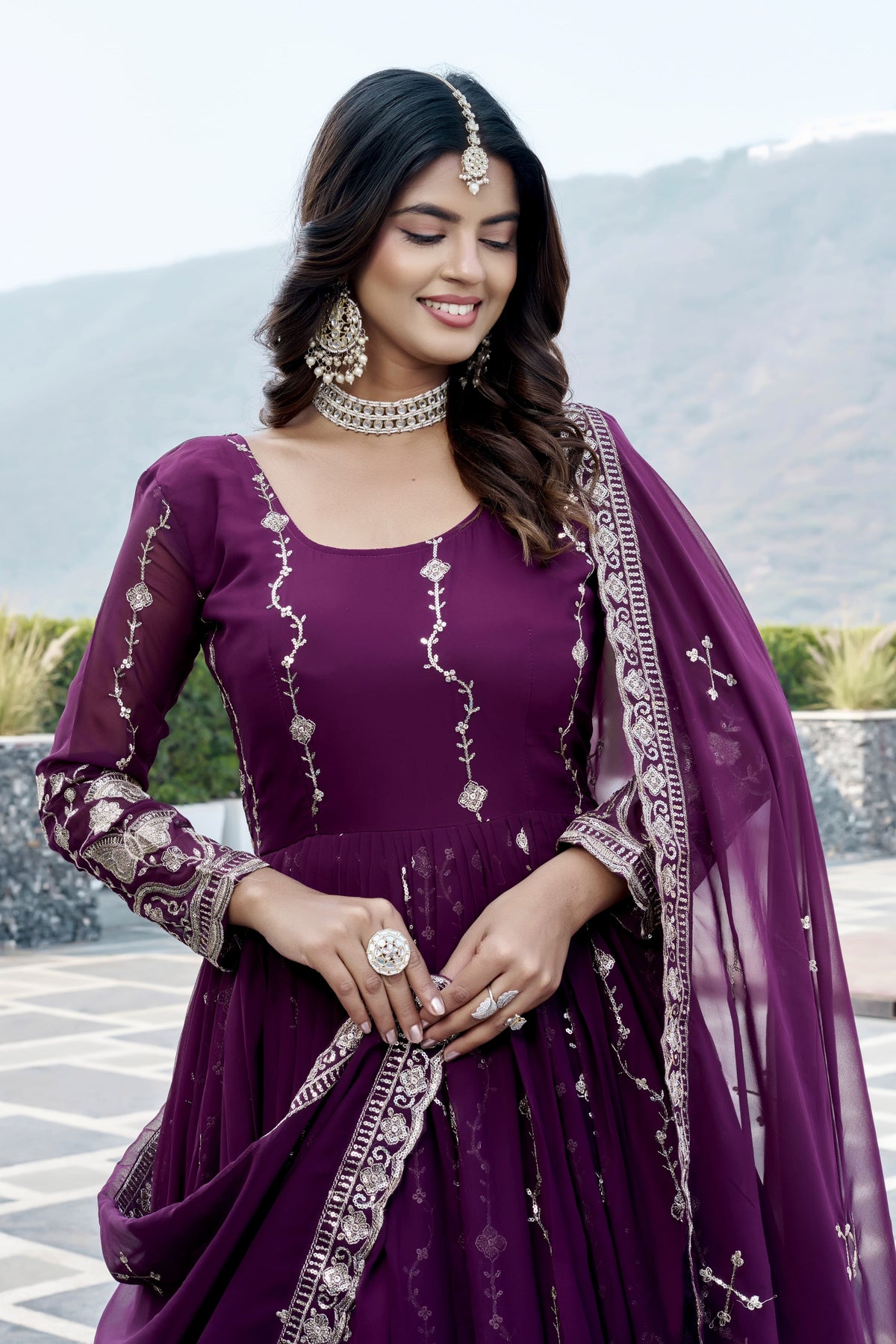 Elegant Wine Purple Heavy Sequence Embroidered Long Anarkali Gown with Designer Dupatta – Premium Festive & Wedding Wear Collection