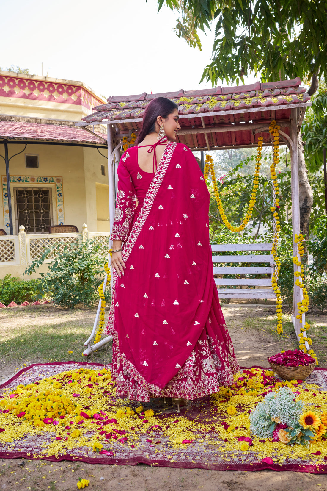 Premium Magenta Pink Heavy 7mm Sequence Embroidered Long Gown with Matching Dupatta – Designer Festive Collection