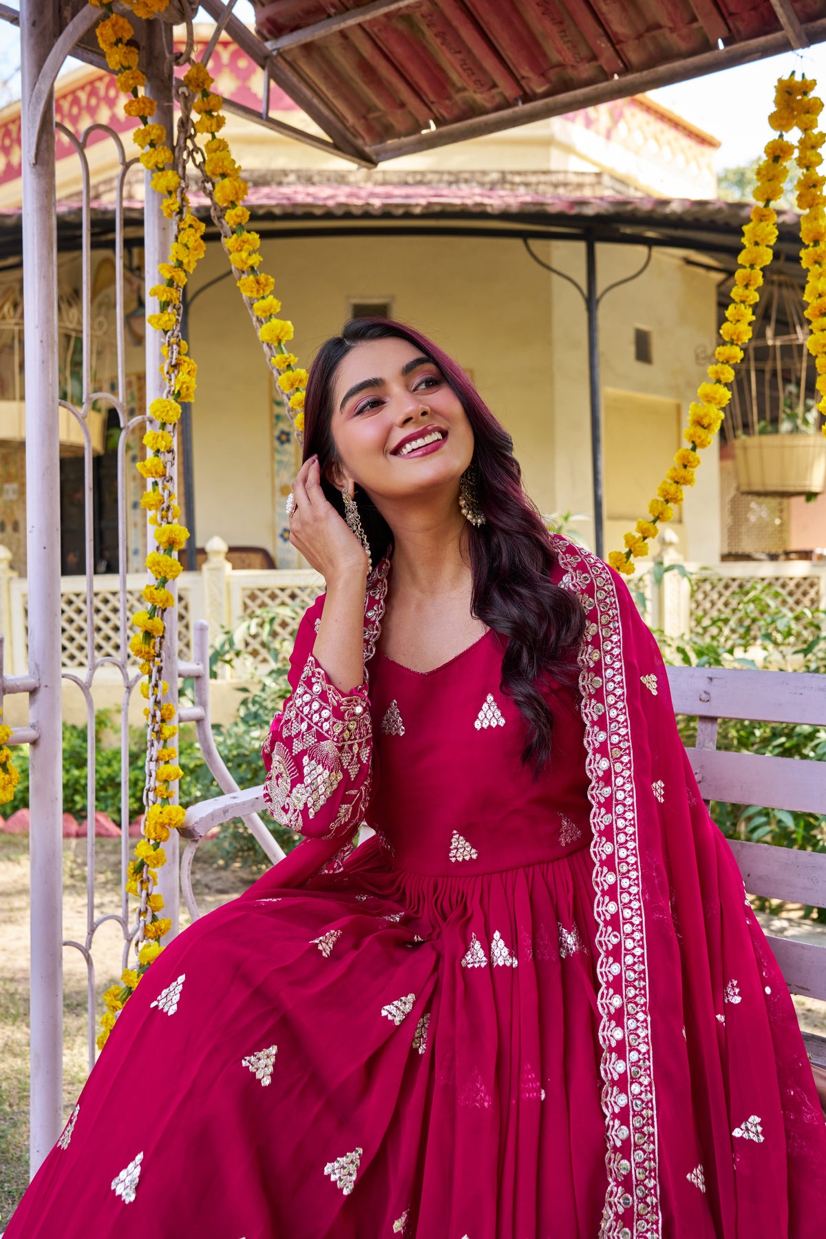 Premium Magenta Pink Heavy 7mm Sequence Embroidered Long Gown with Matching Dupatta – Designer Festive Collection