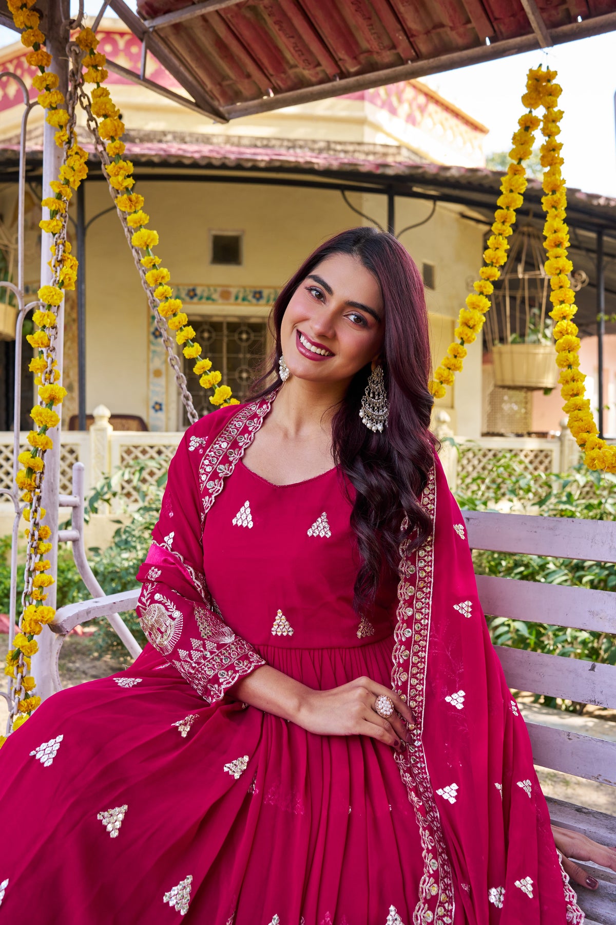 Premium Magenta Pink Heavy 7mm Sequence Embroidered Long Gown with Matching Dupatta – Designer Festive Collection