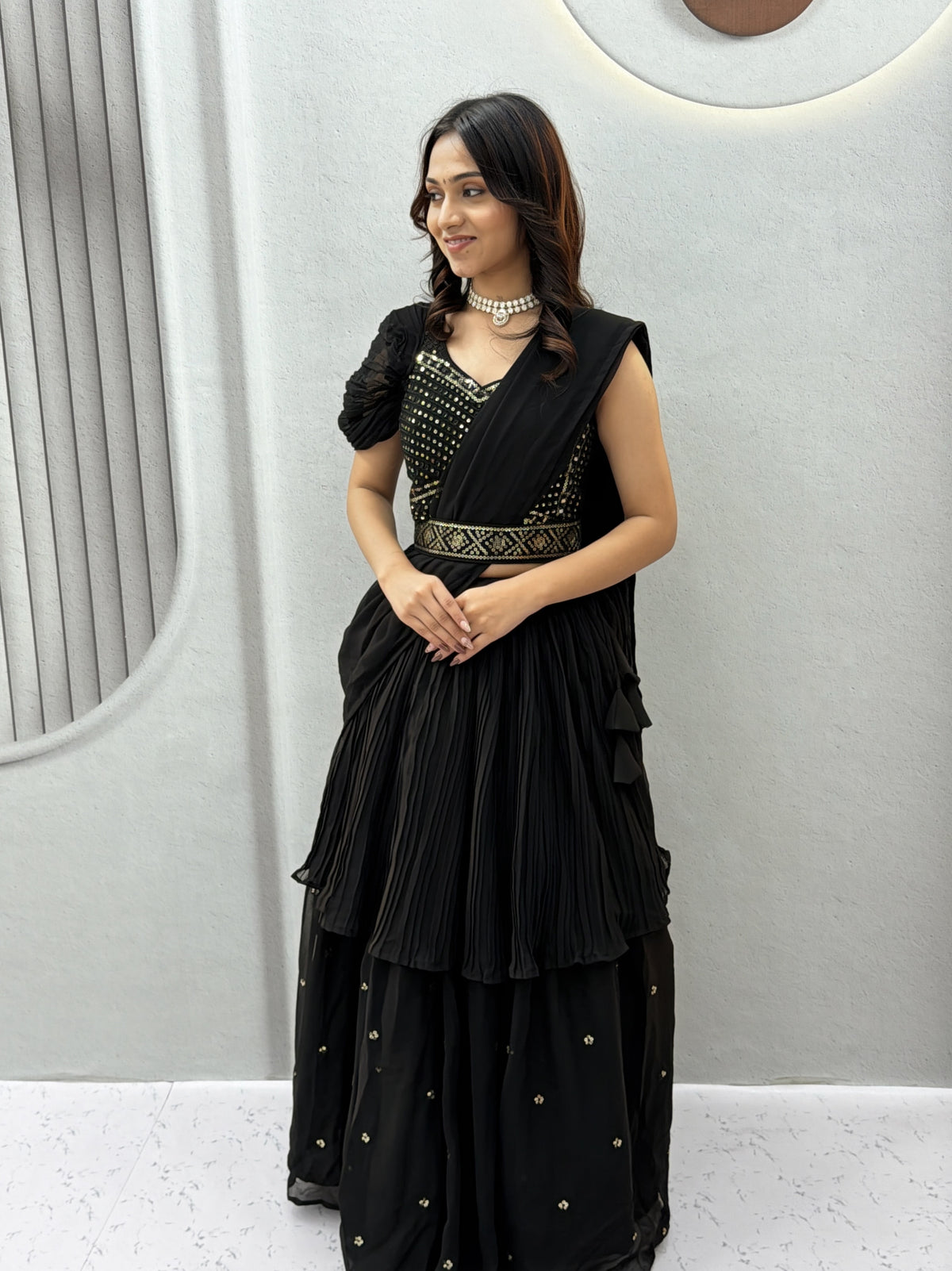 Wine Purple Designer Lehenga Choli with Hand Mirror Work, Thread Embroidery & Attached Dupatta
