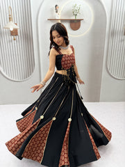 Navratri Special Designer Ajrakh Print Lehenga Choli with Heavy Hand Latkan & 6 Meter Flair
